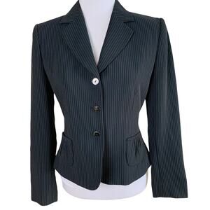 Tahari ASL Petite Size 4P Pinstripe Blazer Jacket Black White Career Office